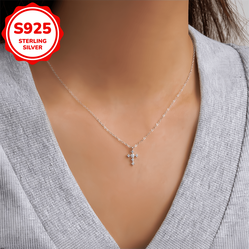 Women's Minimalist S925 Sterling Silver Cross Pendant Necklace